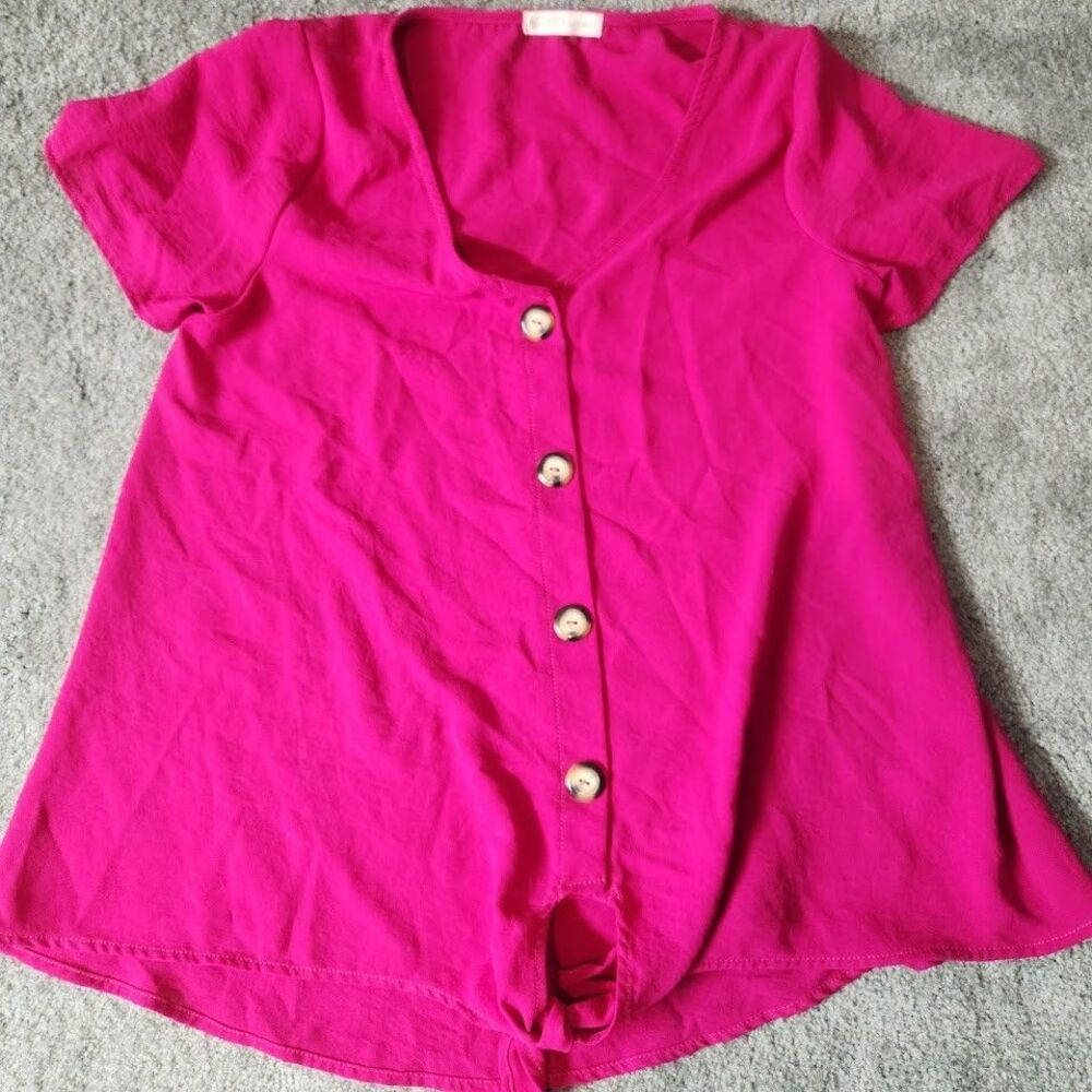 FSL + Apparel Women’s Medium Pink Short Sleeve Tie Front Casual Cute Summer Top